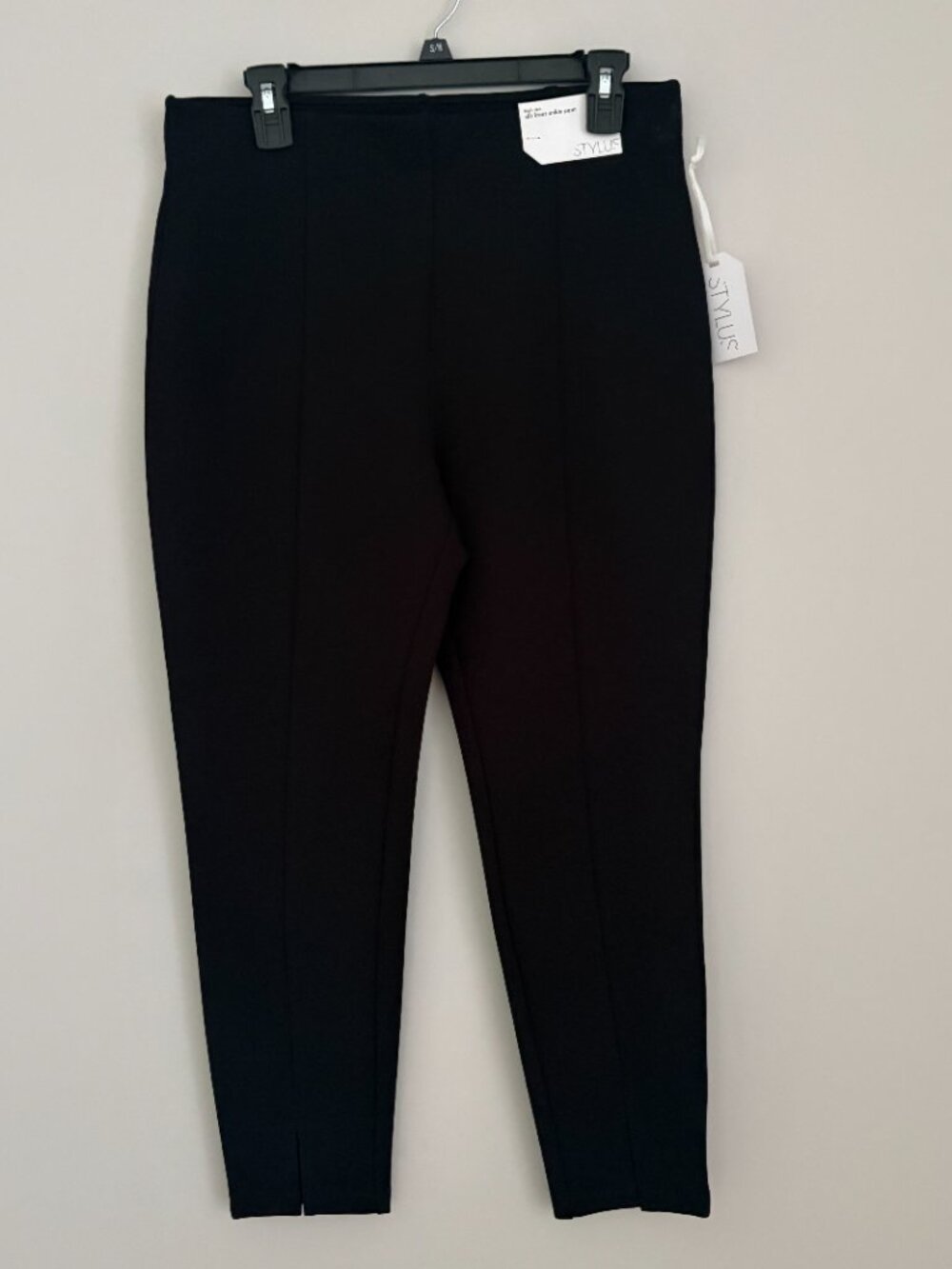 Stylus High Rise Slit Front Ankle Pants Black Ponte Skinny Stretch Trousers L